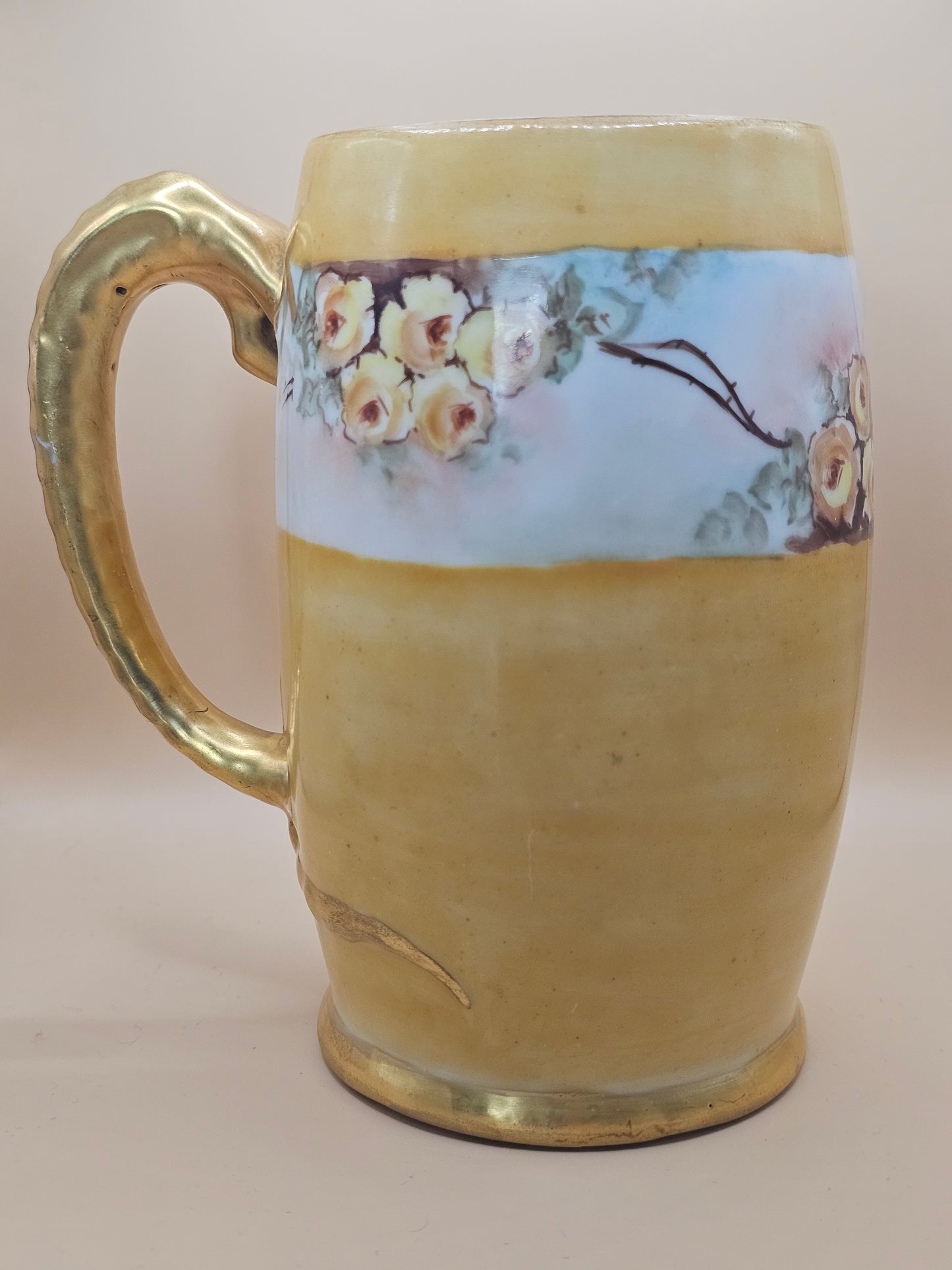 Rare Hand-Painted Yellow Mug with Gold Lizard Candle Mug, 1911 | 24 oz