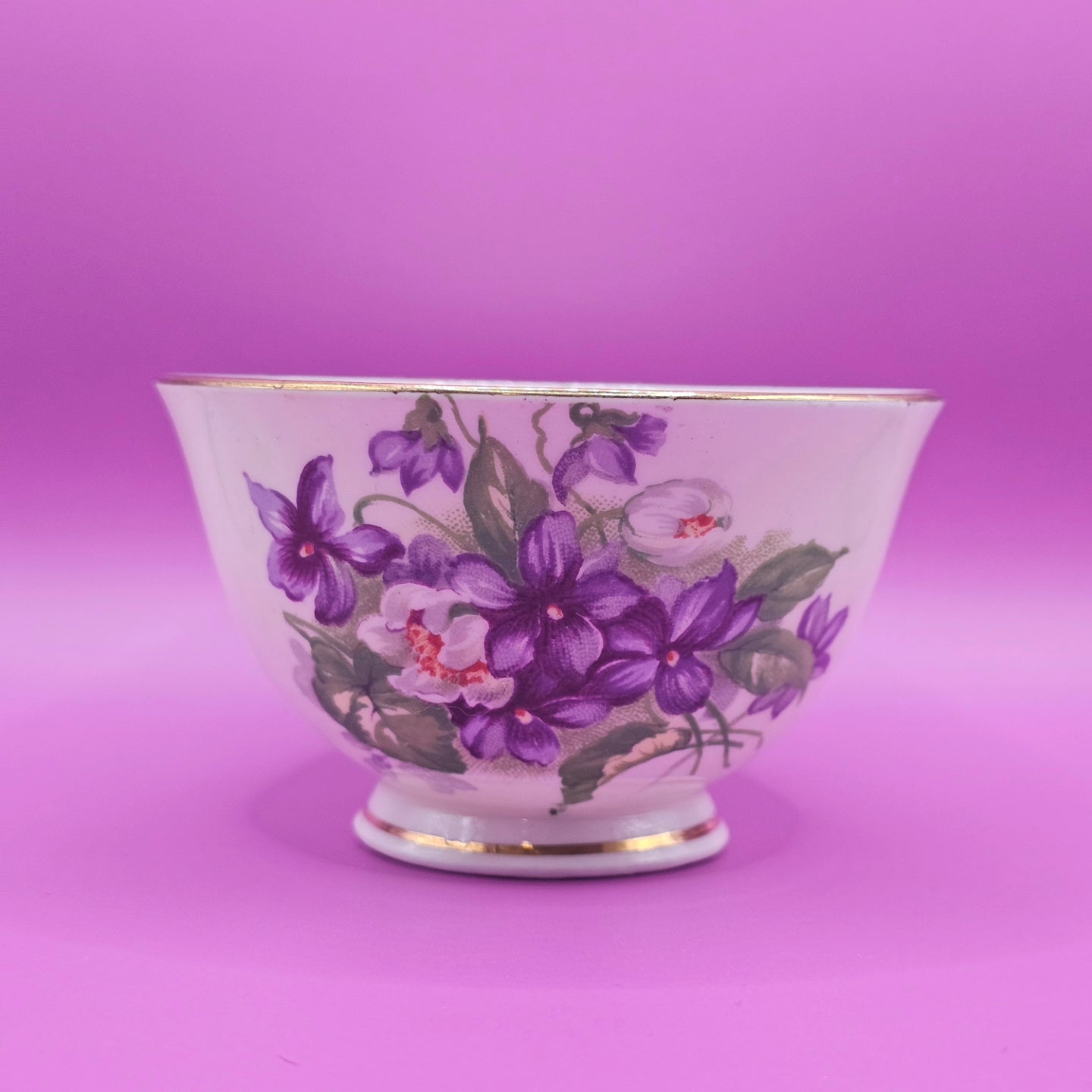 Sutherland English Bone China "Devon Violets" Mini Sugar Bowl | 4 oz Candle