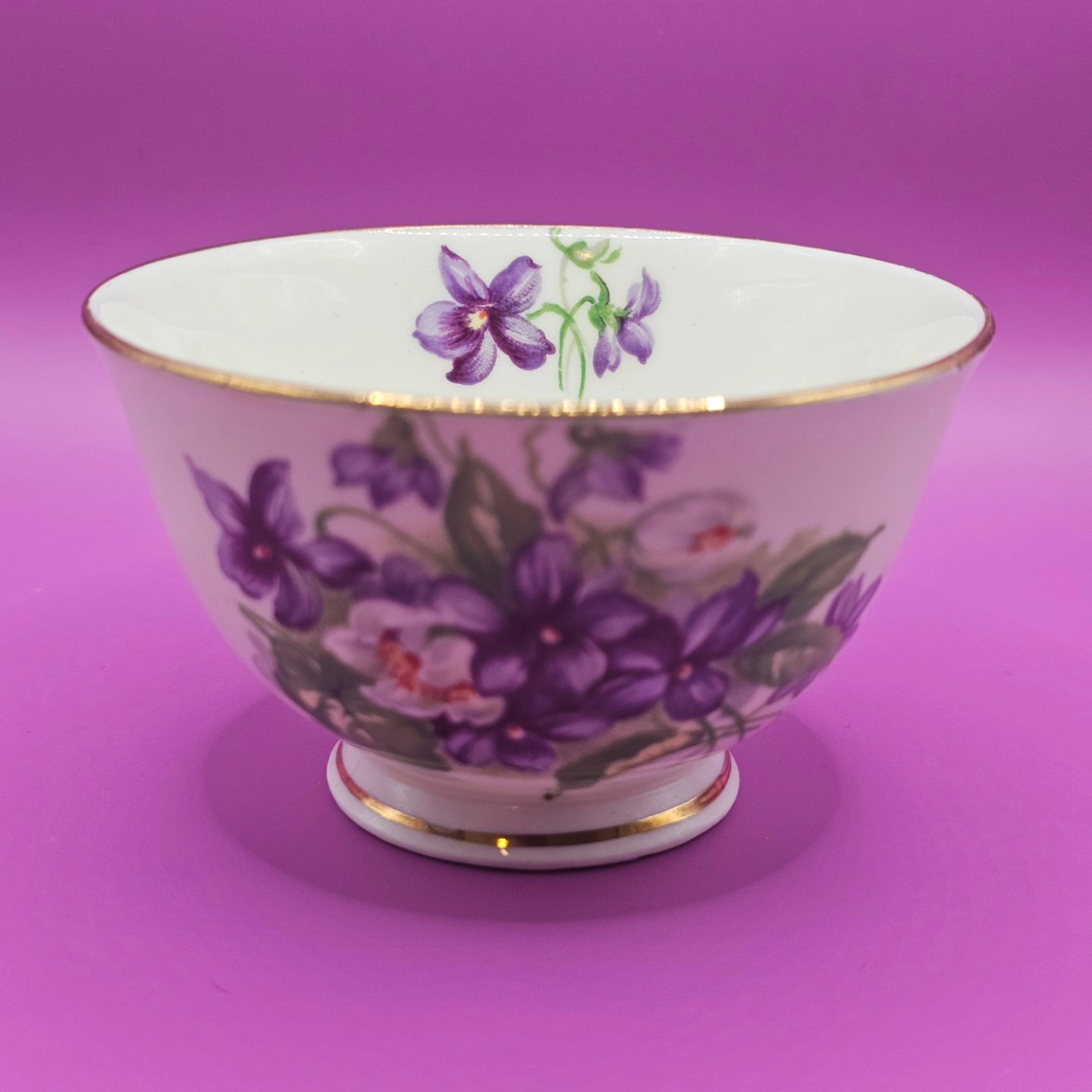 Sutherland English Bone China "Devon Violets" Mini Sugar Bowl | 4 oz Candle