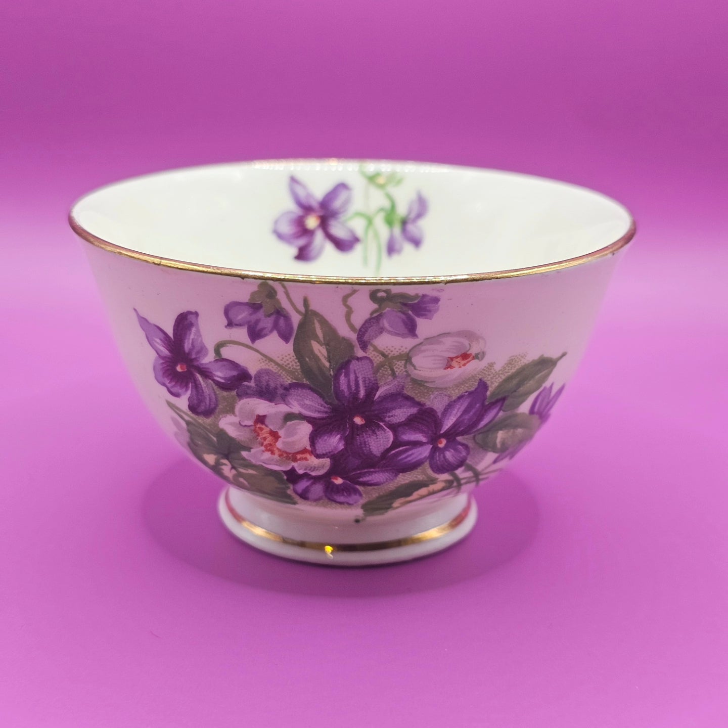 Sutherland English Bone China "Devon Violets" Mini Sugar Bowl | 4 oz Candle