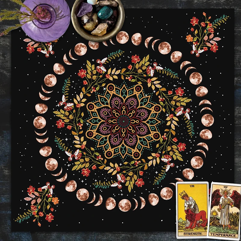 Moon Phase Flower Tarot/ Altar Cloth