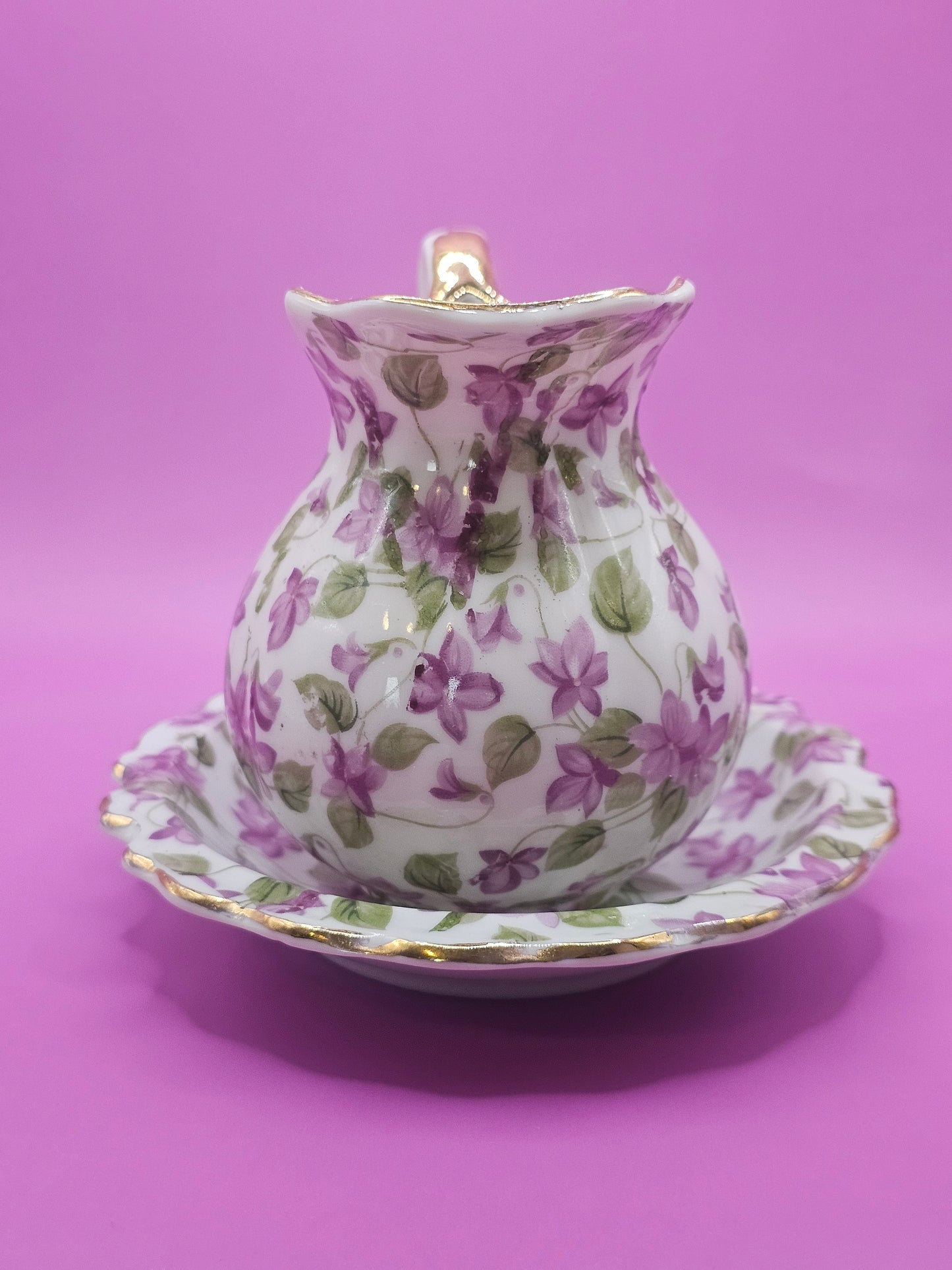 Vintage Royal Chintz Arnart 5th Avenue Lavender Violet Floral Creamer & Saucer Candle| 6 oz