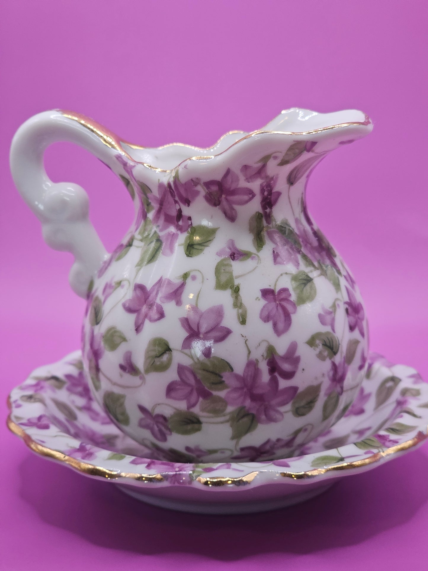 Vintage Royal Chintz Arnart 5th Avenue Lavender Violet Floral Creamer & Saucer Candle| 6 oz