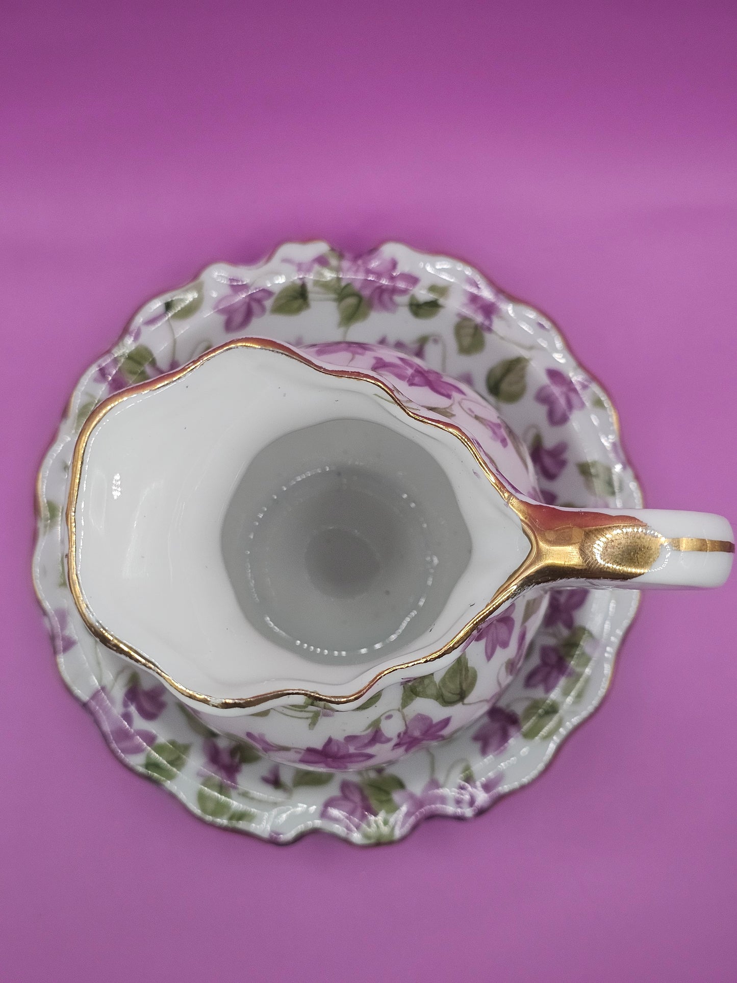 Vintage Royal Chintz Arnart 5th Avenue Lavender Violet Floral Creamer & Saucer Candle| 6 oz